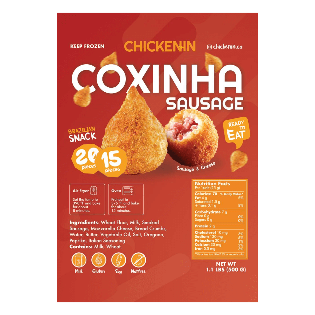 Chickenin Coxinha calabresa e queijo 15 unid. Shredded chicken breast sausage & cheese 15 pieces